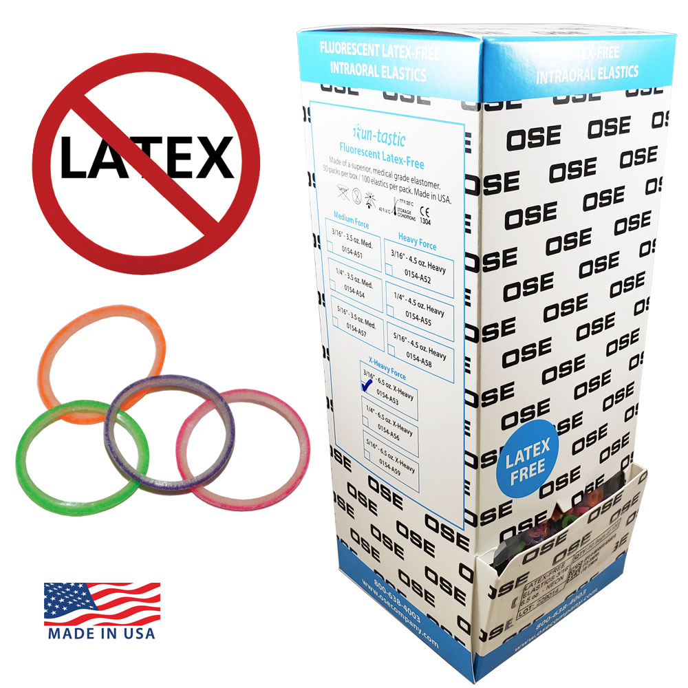 1/4 Inch Orthodontic Elastic Rubber Bands - 100 Bands - Neon Latex