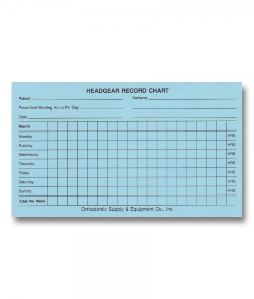 Headgear Record Chart Orthodontic Supply & Equipment Company