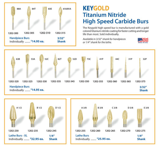 KEYGOLD Titanium Nitride High Speed Carbide Burs - Image 2